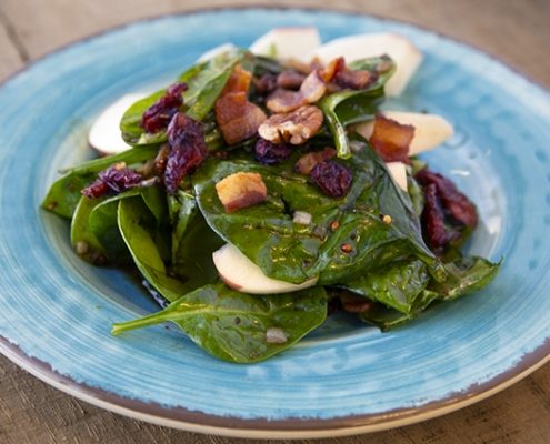 Warm Maple Balsamic Spinach Salad